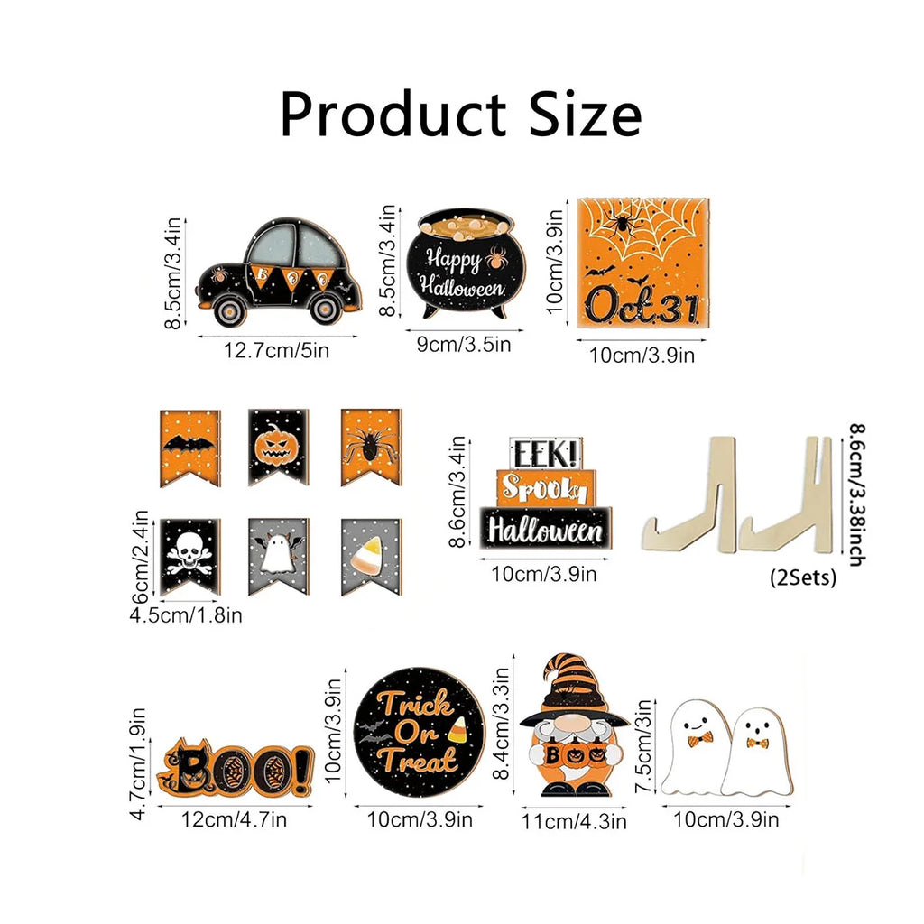 Halloween 2D Wooden Desktop Sign, No Tray, Orange Black Car Magic Pot, Witch Dwarf Ghost Decoration, Halloween Home Decor Qme