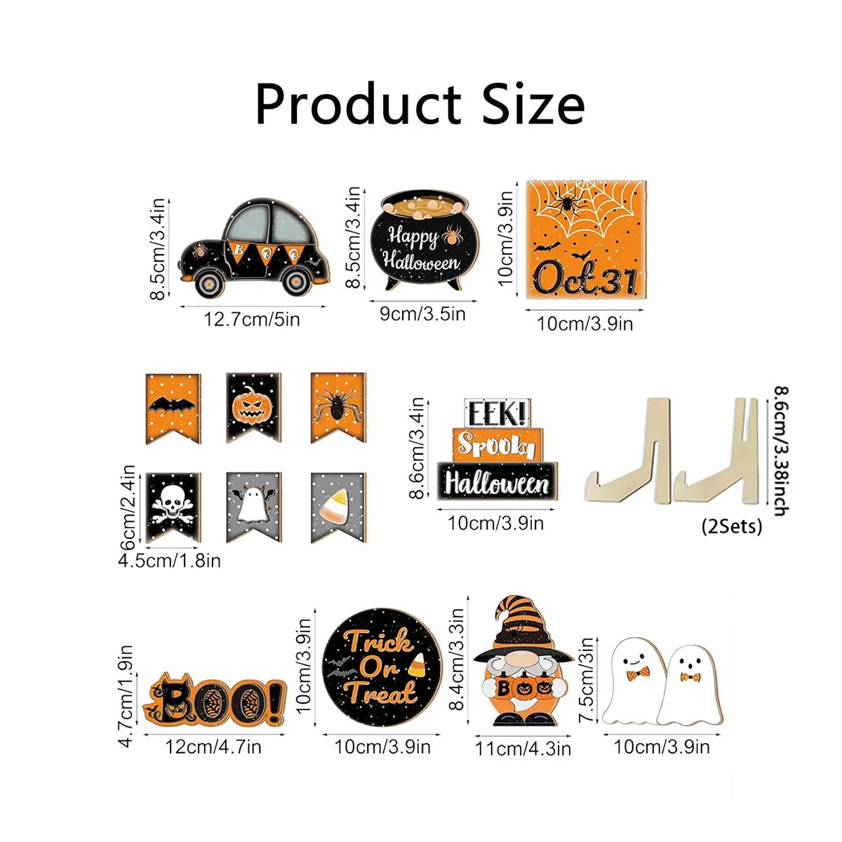 Halloween 2D Wooden Desktop Sign, No Tray, Orange Black Car Magic Pot, Witch Dwarf Ghost Decoration, Halloween Home Decor Qme