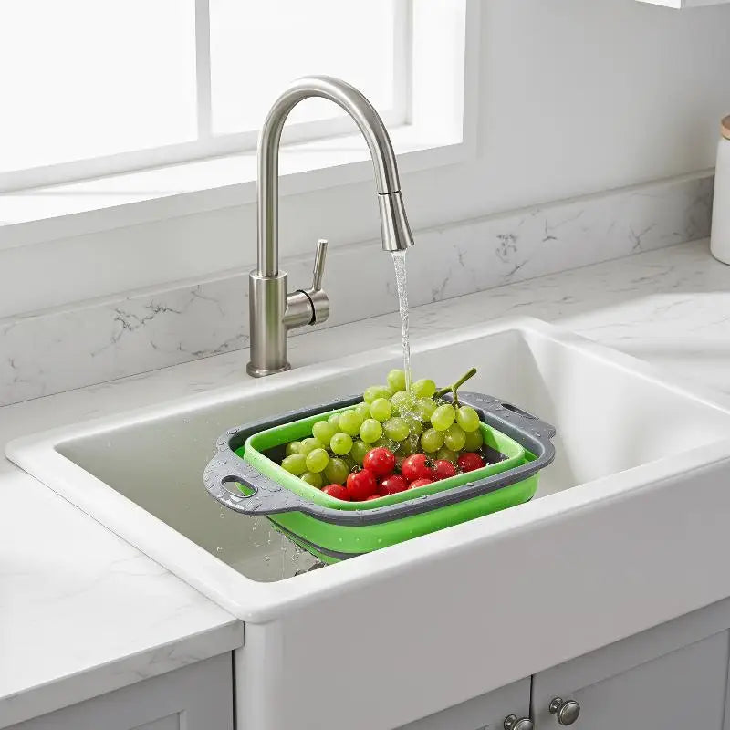 Silicone Folding Drainer Basket Fruit Vegetable Foldable Colander Qme