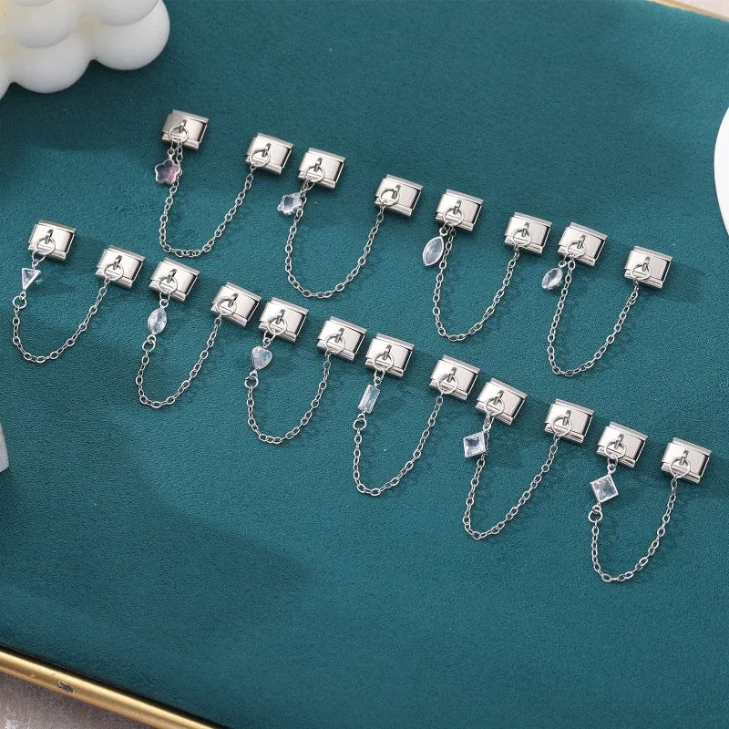 New2026 Wholesale Classic Oval Zircon Series Tassel Chain Italian Charms Fit 9mm Stainless Steel Bracelet Jewelrys Dropshipping Qme