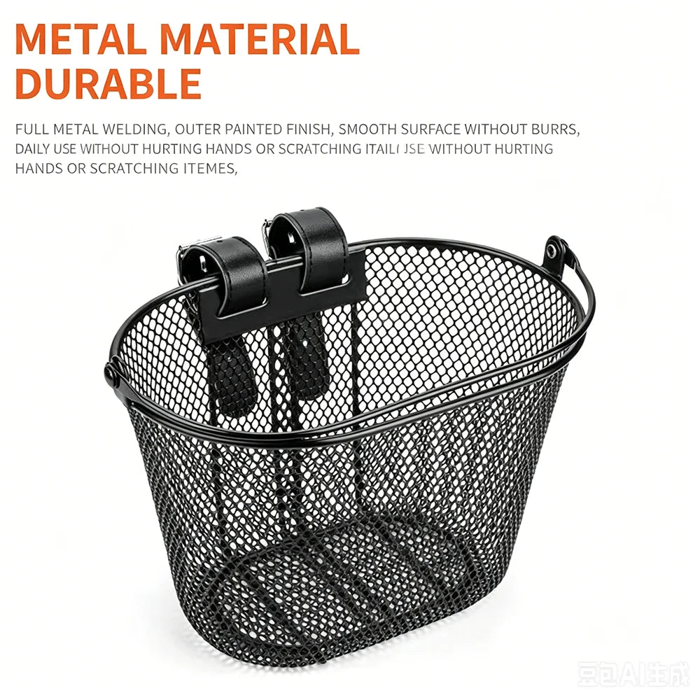 Large Capacity Metal Bike Basket Universal Detachable Front Bicycle Basket Hanging Kids Bicycle Accessories,Handlebar Basket Qme