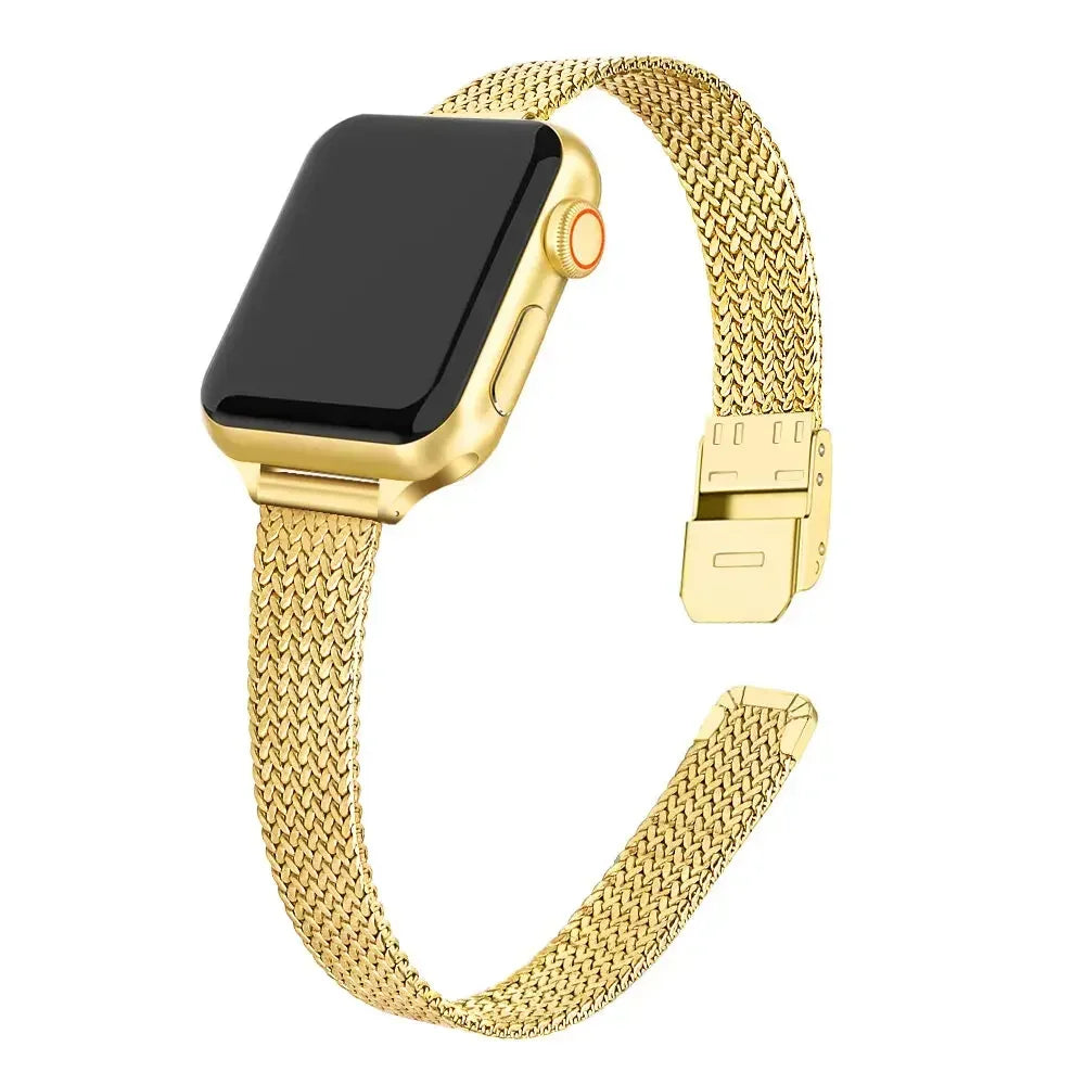 Milanese Strap For Apple watch band 44mm 40mm 45mm 41mm stainless steel Metal bracelet for iWatch Apple watch 3 4 5 SE 6 7 Qme Gold 38mm 40mm 41mm