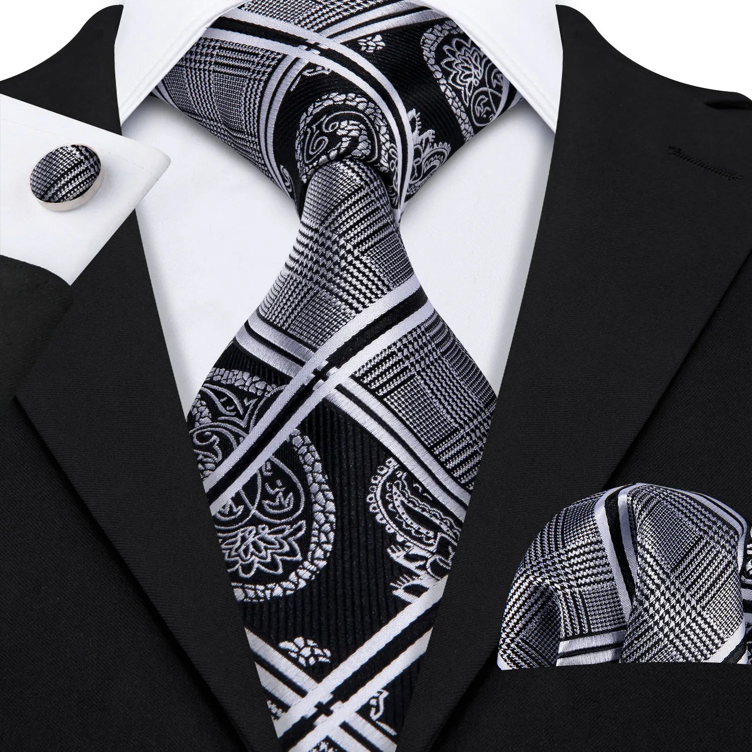 Hi-Tie Men's Ties Floral Paisley Handkerchief Cufflinks Tuxedo Accessories Classic Luxury Gift Ties For Party Dinner Wedding Qme N-3536