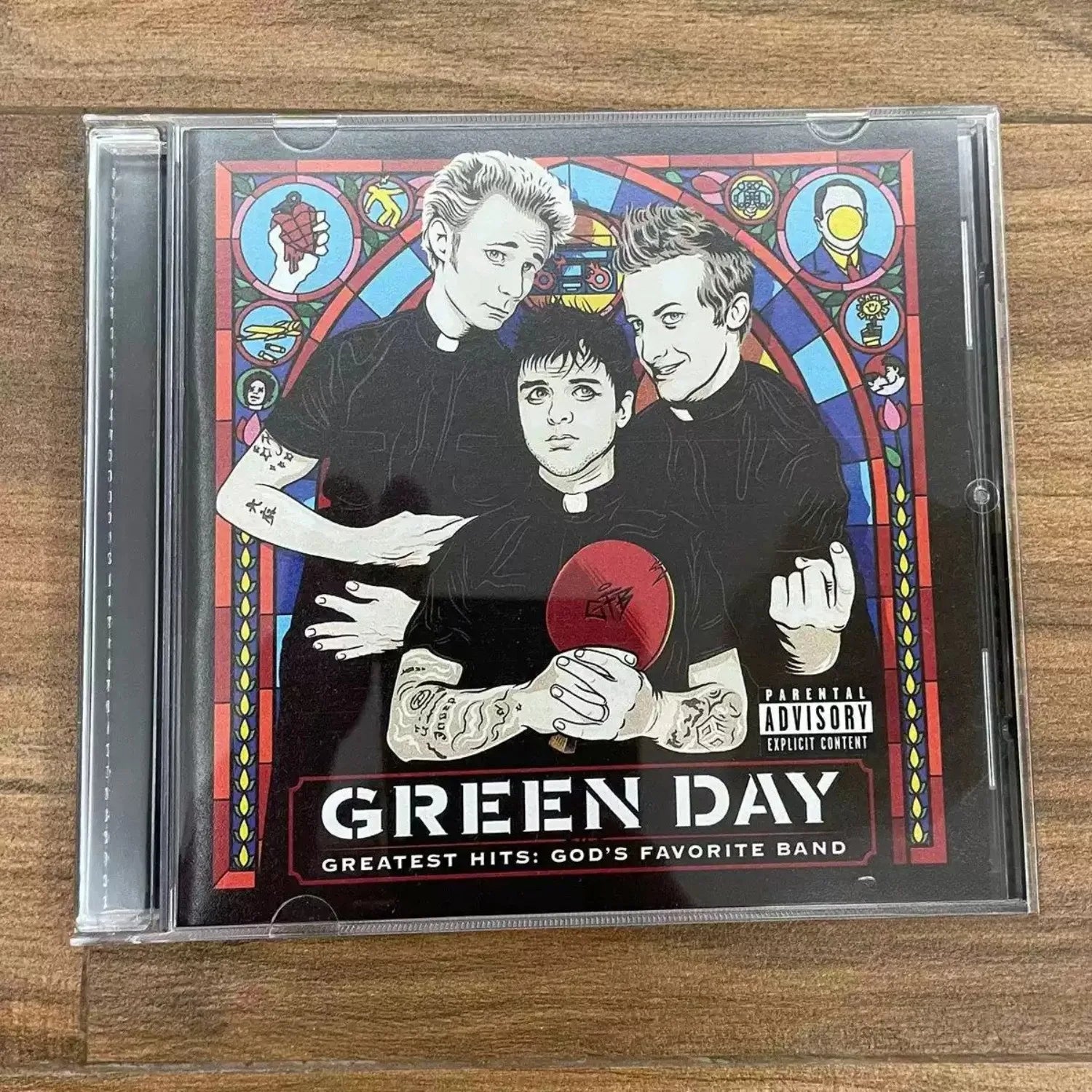 Retro Punk Music CD, Stained Glass Style Group Portrait Themed Cover, Greatest Hits Track Collection for Music Lover Qme Greatest Hits