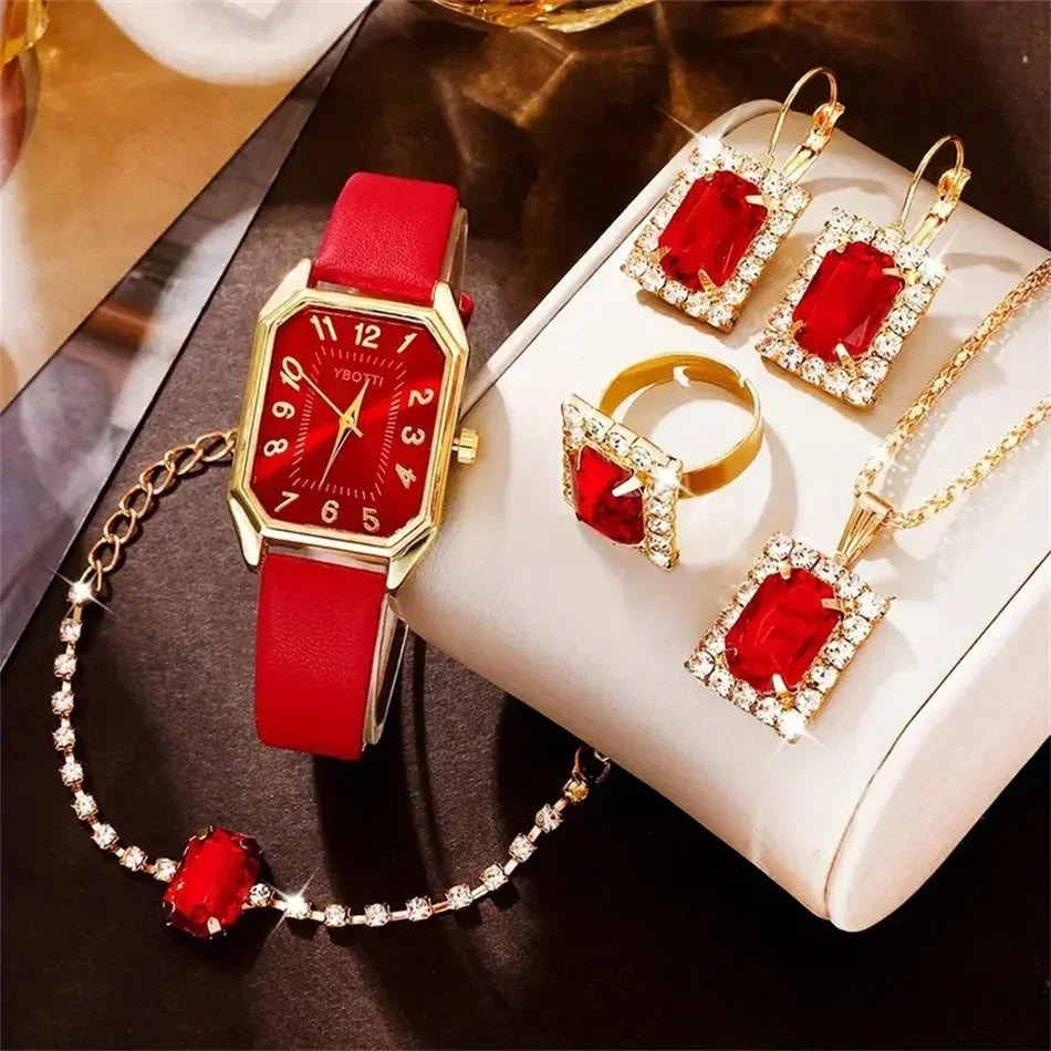 Luxury Fashion Square Women's Watches Brand Ladies Quartz Wristwatch Classic Simple Femme Blue Leather Band Relogio Feminino Qme red
