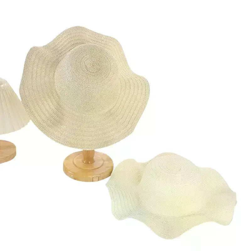 Summer Beach Wavy Edge Wide Brim Straw Hat Seaside Vacation Women Qme
