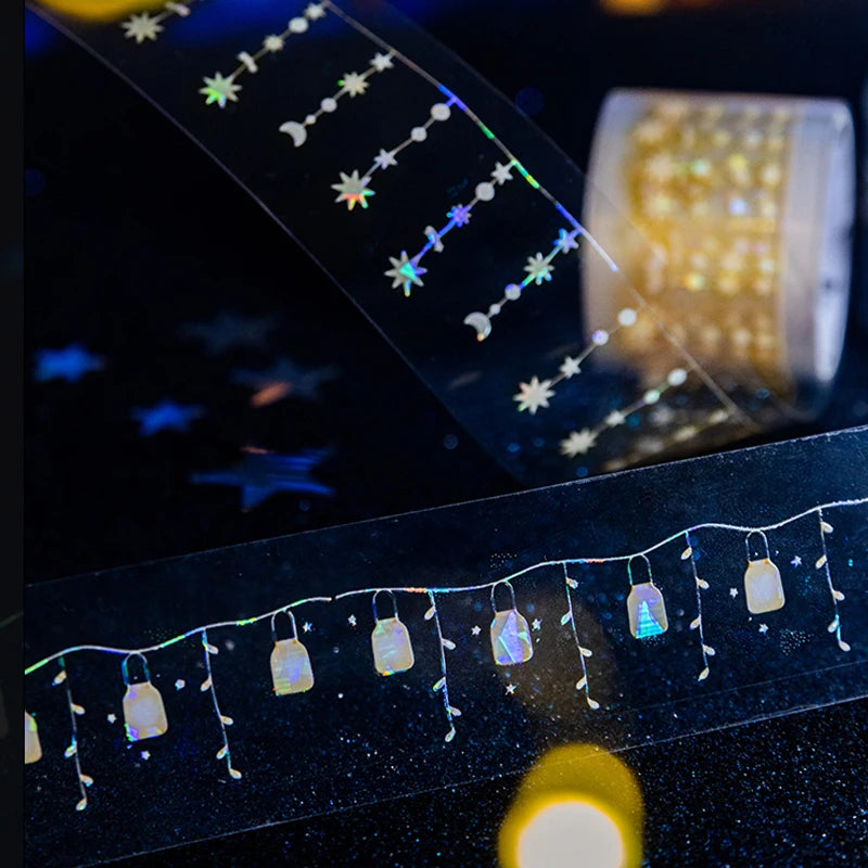 Tape 30mm*2m Small Star Lights PET Iridescent Tape - Handbook Stationery for DIY Handmade & Scrapbook Diary Decoration Qme