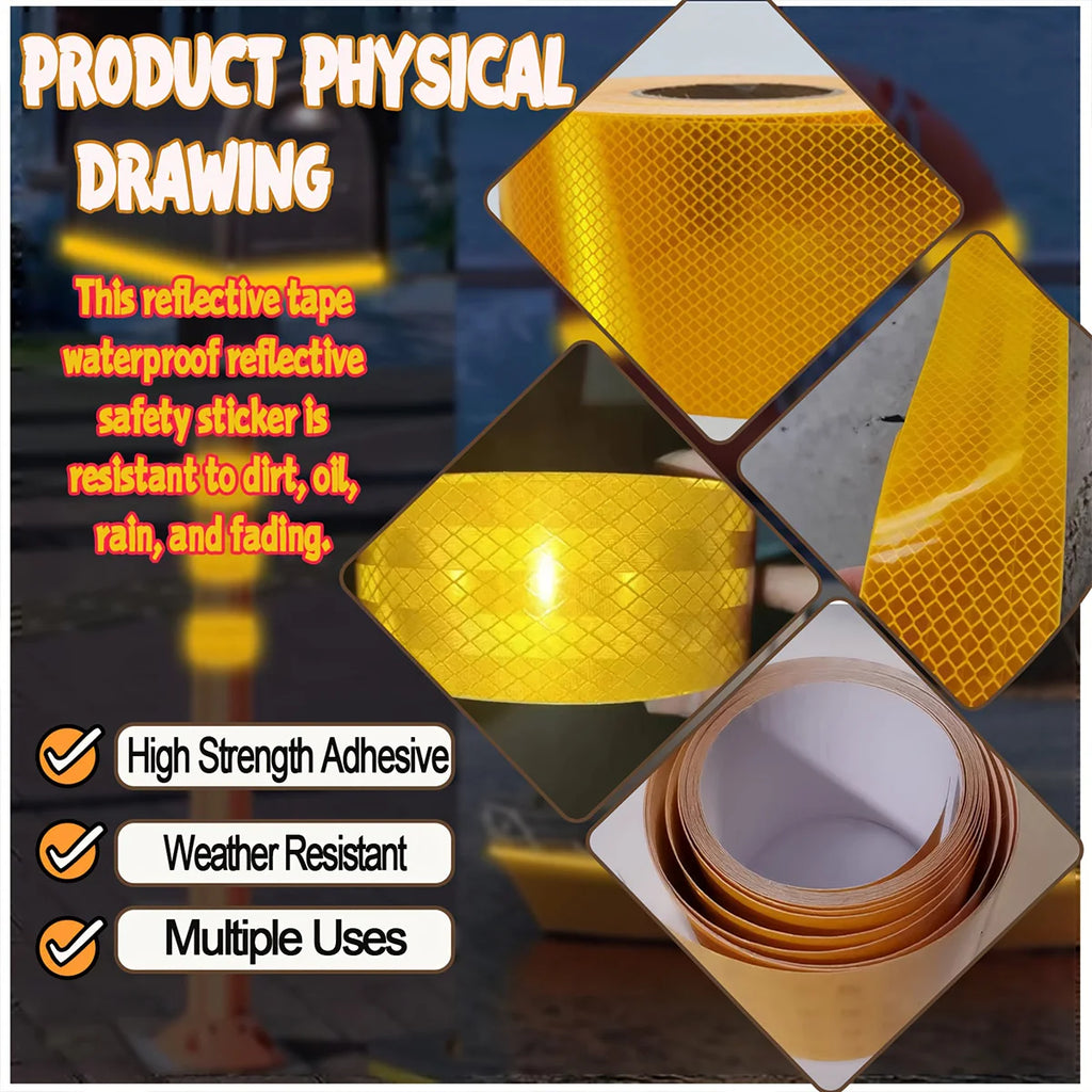 Car Reflective Tape Yellow DOT-C2 Auto Safety Warning Sticker Reflector Protective Tape Strip Film for Trucks Auto Motorcycle Qme