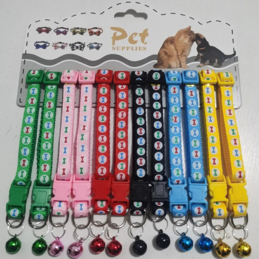 6 Colors Pet Cat Puppy Buckle Collar Bell Footprint Mix Anti-lost Dog Qme A3
