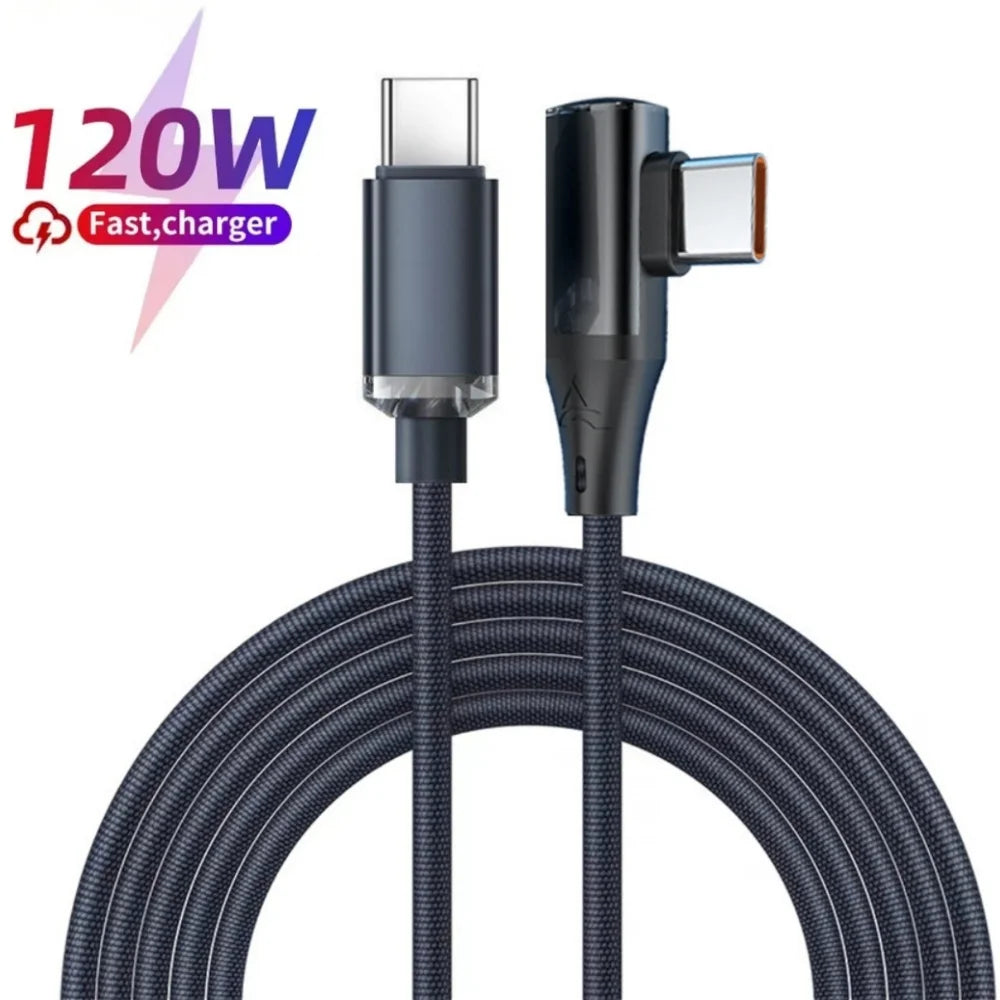 120W 90 Degree Elbow USB C Cable PD Fast Charging Phone Charger Wire Type C Quick Charge Cable For iPhone Samsung Xiaomi Huawei Qme