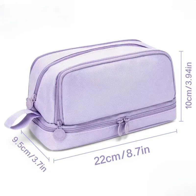 Large Capacity 4 Compartments Pencil Pouch Bag Zipper Portable Handle Qme