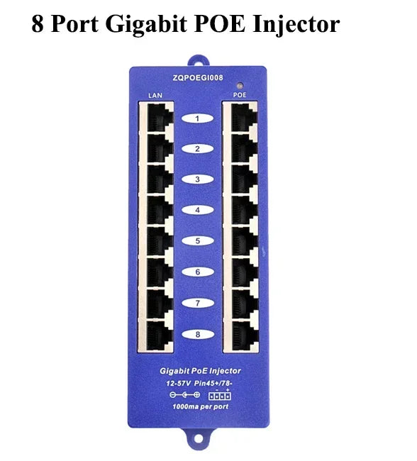 Mode B Gigabit PoE Injector 1000Mbps PoE Patch Panel 802.3af For up to 8 IP Cameras WiFi Access Point(AP) Qme 8 ports