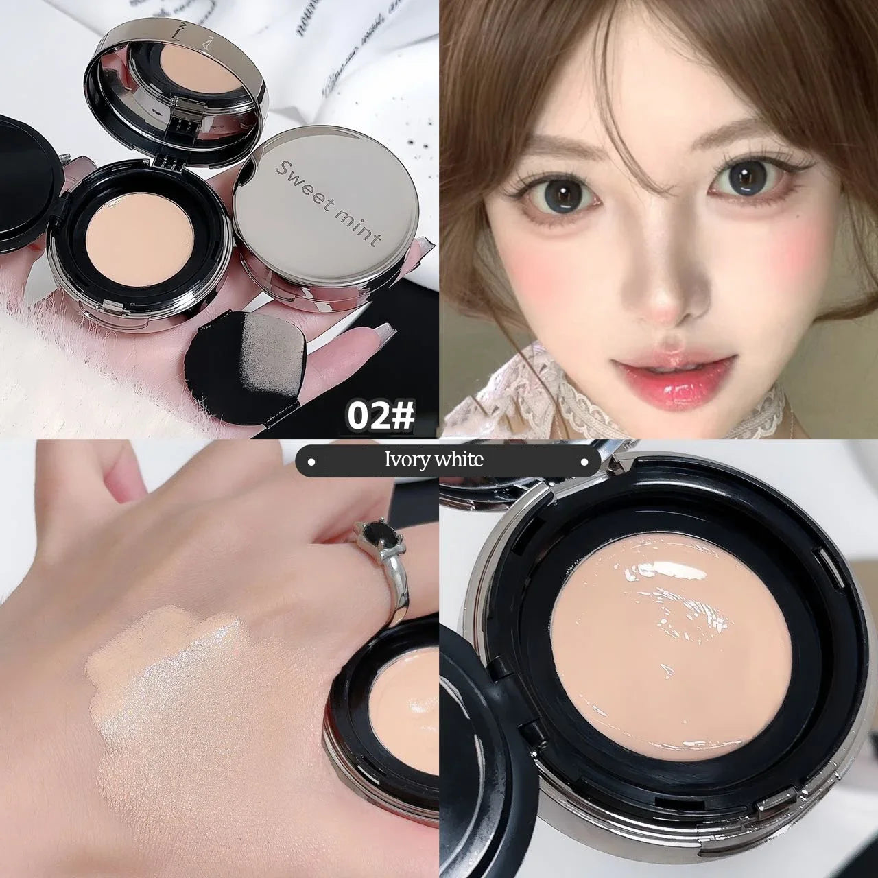 Matte Face Foundation Cream Natural Beige Full Coverage Waterproof Brightening Cover Dark Circle Concealer Makeup Cosmetics Qme 02 Ivory white