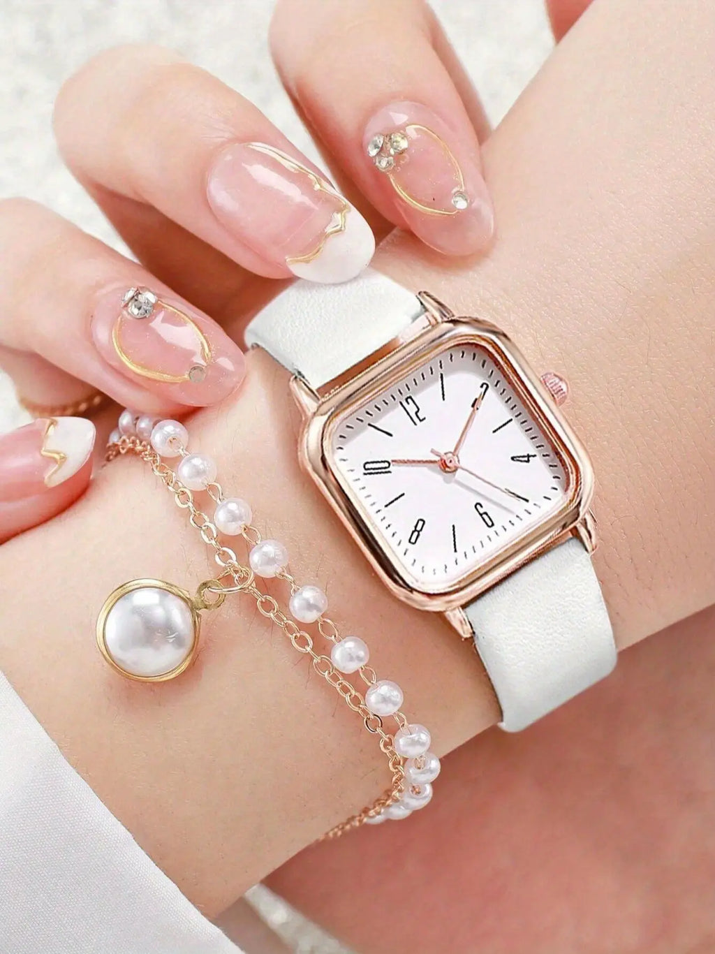 New Women Watch Luxury Bracelet Set Fashion Business Leather Quartz Wrist Watches for Women Gift Set Relogio Mujeres Qme White 3 set