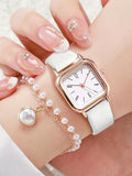 New Women Watch Luxury Bracelet Set Fashion Business Leather Quartz Wrist Watches for Women Gift Set Relogio Mujeres Qme White 3 set