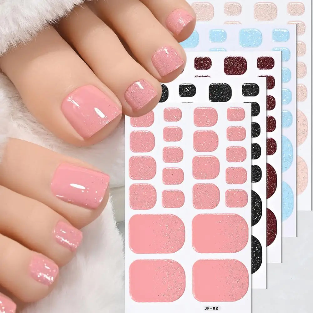 22Tips French Black Baking-free Toe Nail Stickers With Toenail Polish Patch Cover Decal Full Wraps Nail Glitter Art Long-La Y8P7 Qme