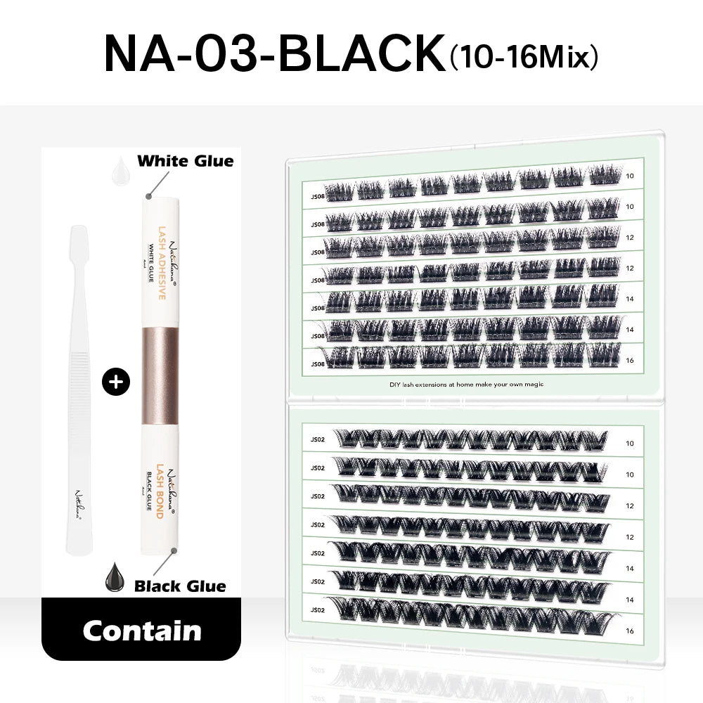 NATUHANA Cluster Eyelashes DIY Lash Extension Mix Styles Clusters Qme NA-03 KIT 0.07mm MIX10-16mm
