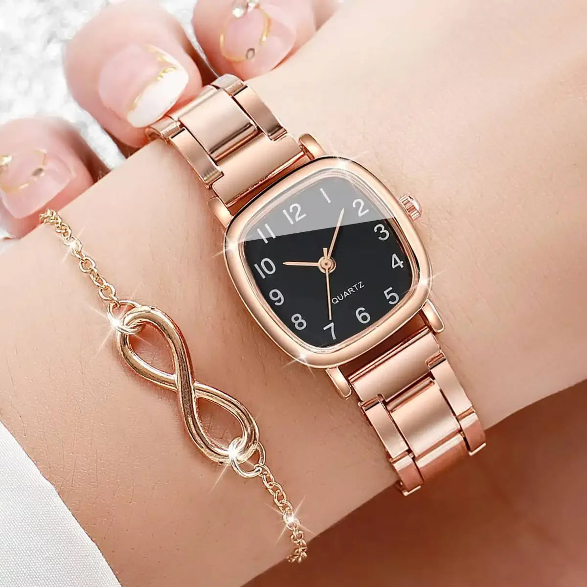 3PCSStarry Sky Water Diamond Fashion Watch Women's Small Dial Small Fragrance Style Full Diamond Chain Elliptical Bracelet Watch Qme