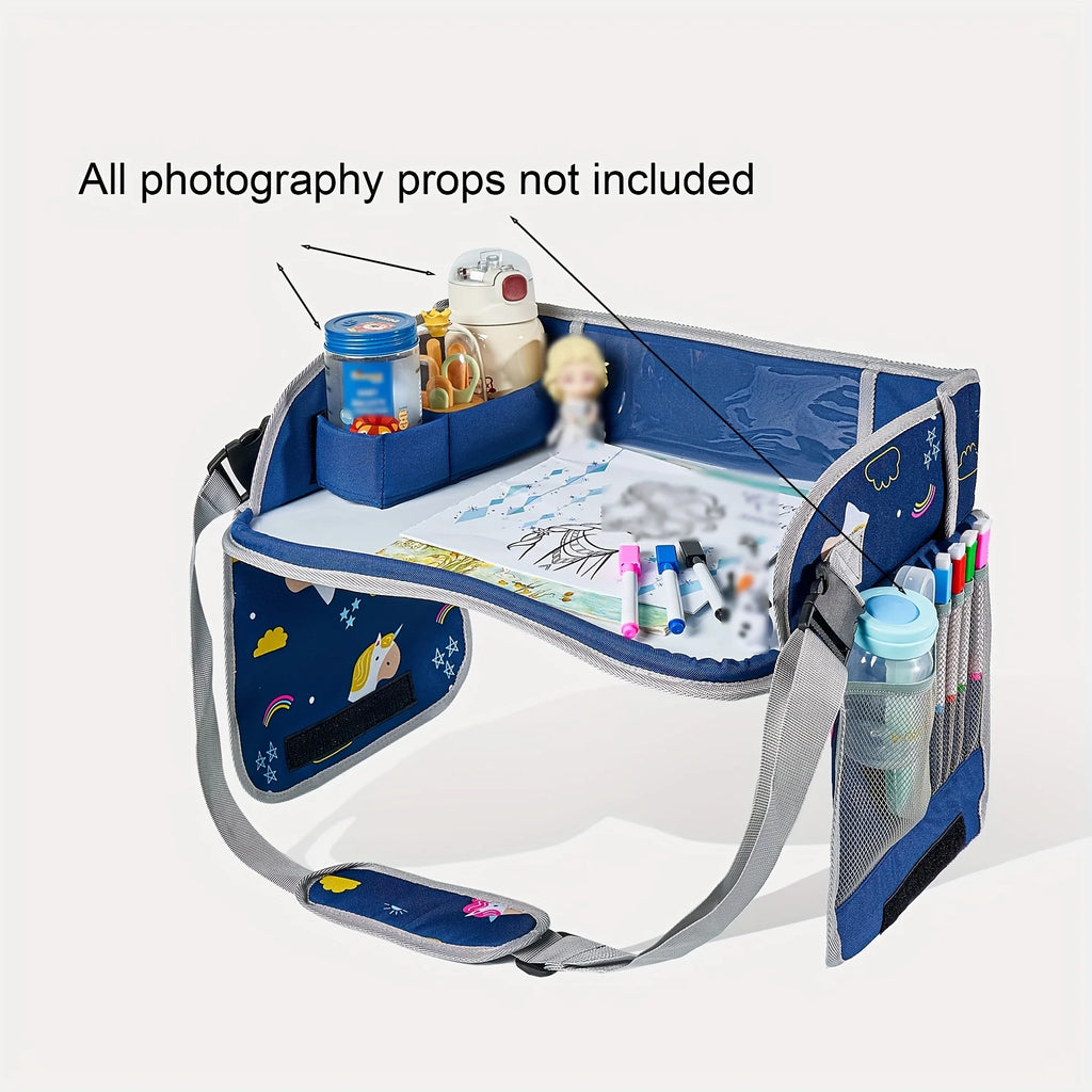 Portable Car Travel Drawing Board with Erasable Surface - Whiteboard Tray, Toy Storage & Safety Seat Organizer Qme Navy Blue