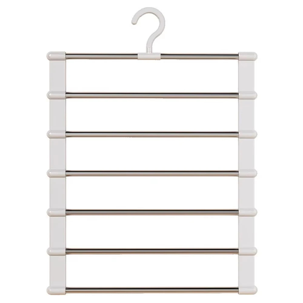 Foldable Pants Hanger Multi Layer Non Slip Clips Space Saving Closet Organizer for Trousers Storage Collapsible Hanging System Qme white