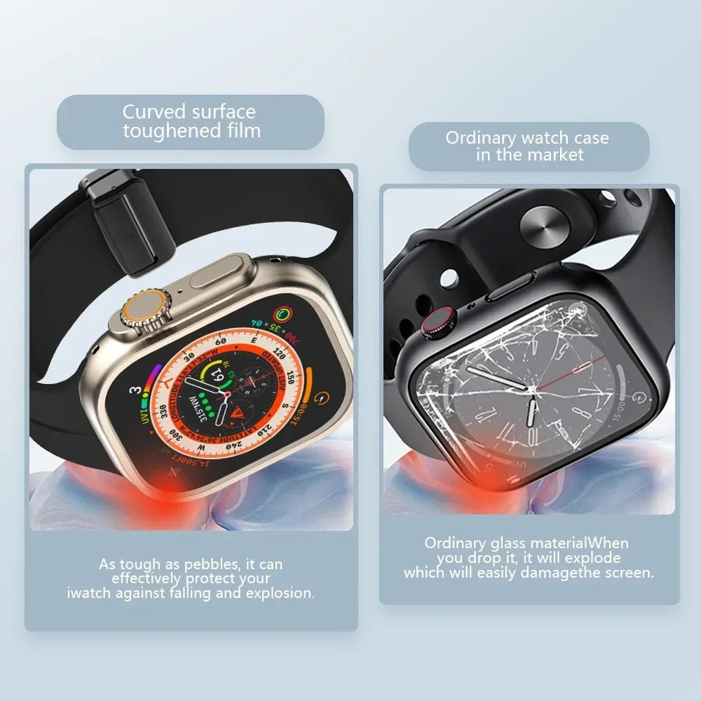 PC Case for Apple Watch Series 9 8 7 4 5 6 SE 45 44 Screen Protector Hard Shell Tempered Glass Change To Ultra 49mm cover Bumper Qme