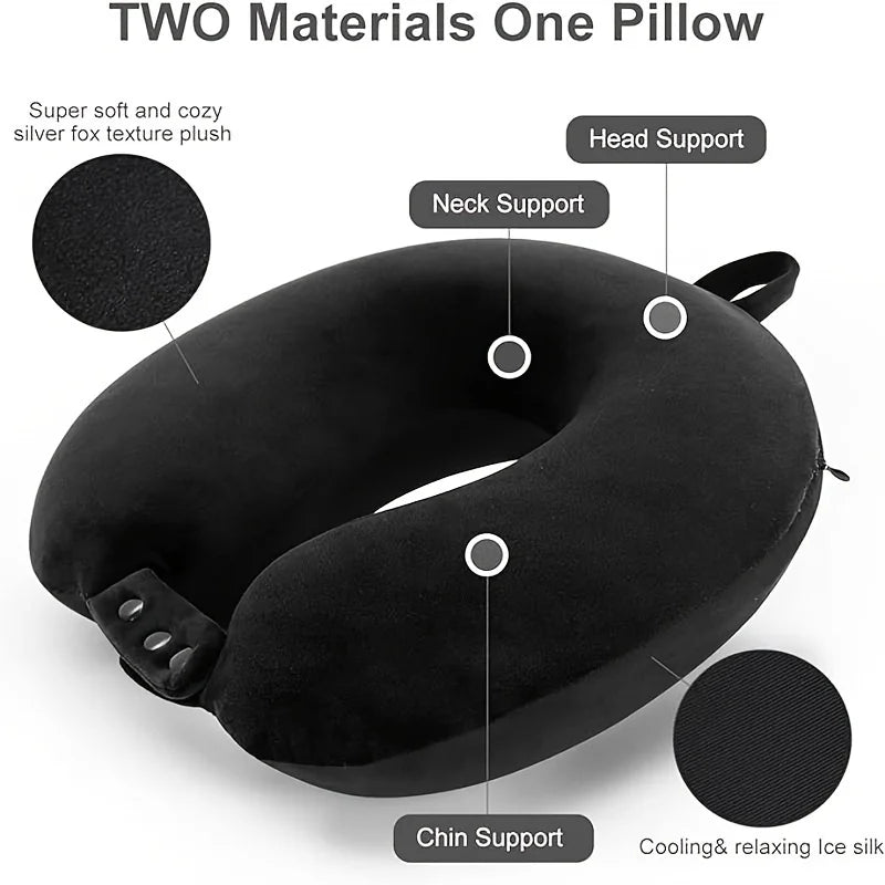 Ergonomic Travel Neck Pillow Soft Adjustable U-shaped Headrest Qme black