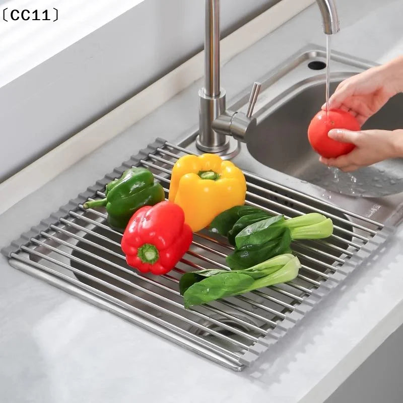 Rollable Foldable Stainless Steel Sink Drying Rack Kitchen Qme
