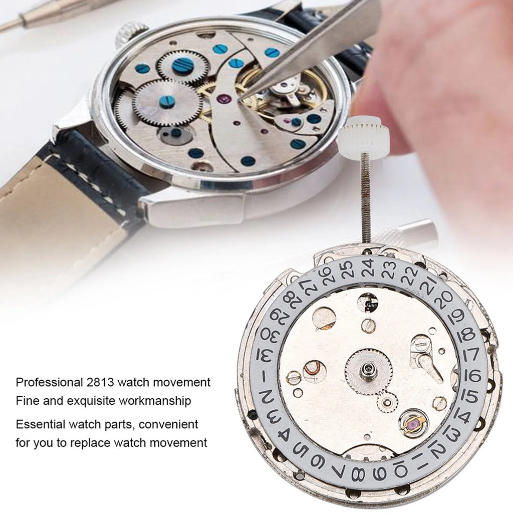 2813 Watch Movement Automatic Mechanical Watch Movement Replacement Part White Mechanical Watch Movement for Watchmaker Qme