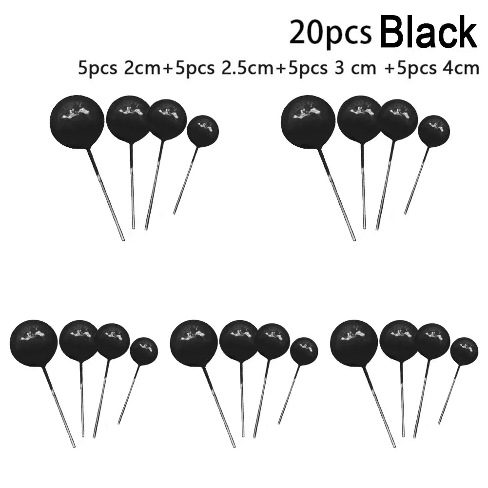 20pcs Ball For Cake Topper Birthday New 2/2.5/3/4cm White/yellow/black/purple/red Cake-Toppers Cupcake Topper For Cake Decor Qme black