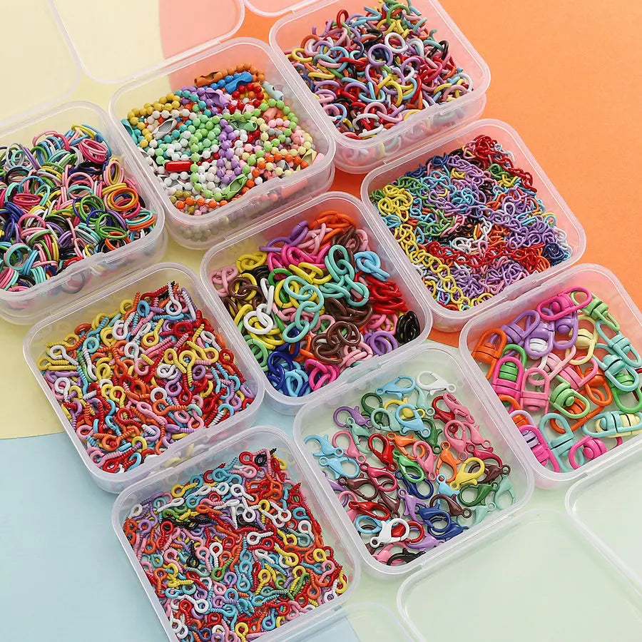 Colored DIY Jewelry Accessories Set Bead Keychain Open Jump Rings Lobster Clasp Hooks Small Screw Eye Pins for Jewelry Making Qme