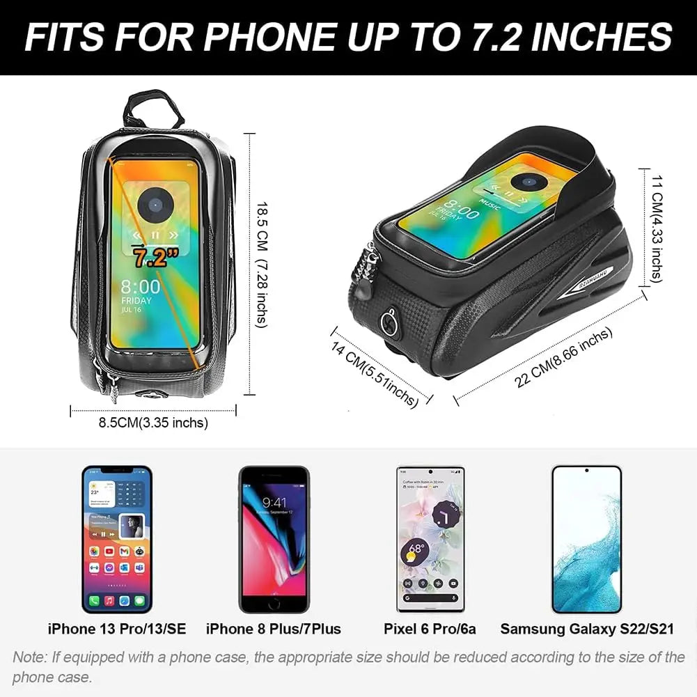 Bike Frame Bag Phone Mount Waterproof Top Tube Bag Bicycle Accessories Touch Screen Front Bike Pouch Fits Phone Under 7.2 Qme