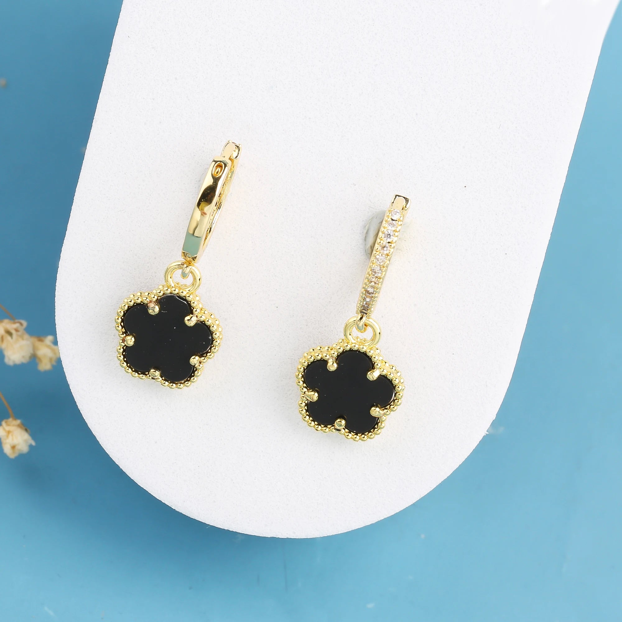New Trend 10 Colors Hot Sale Five Leaf Flower Stone Drop Earrings Luxury for Women's Party Ears Jewelry Accessories Clover Qme Color 6