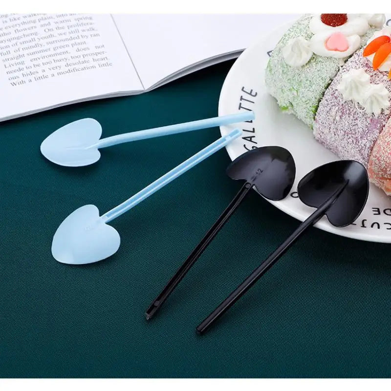 100pcs Heart Shape Disposable Spoons - Colorful Long Handle Dessert Spoons For Ice Cream, Cake, Pastry, Mooncakes | Cute Party Qme