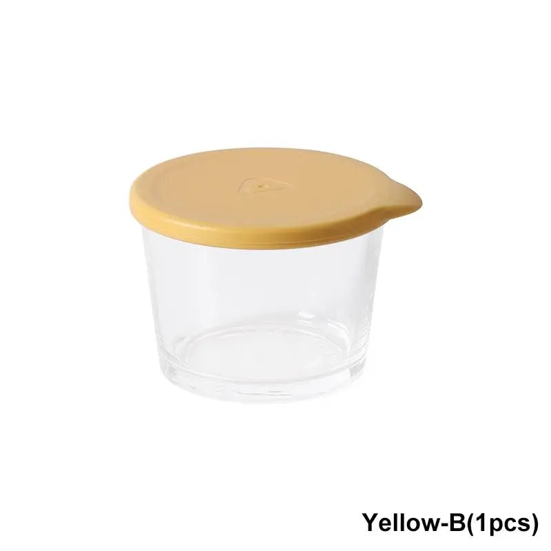 120/260ml Glass Small Sauce Cup Seasoning Dish With Lid Leak-Proof Round Square Dipping Bowl Kitchen Outdoor Camping Tableware Qme 260ML Yellow