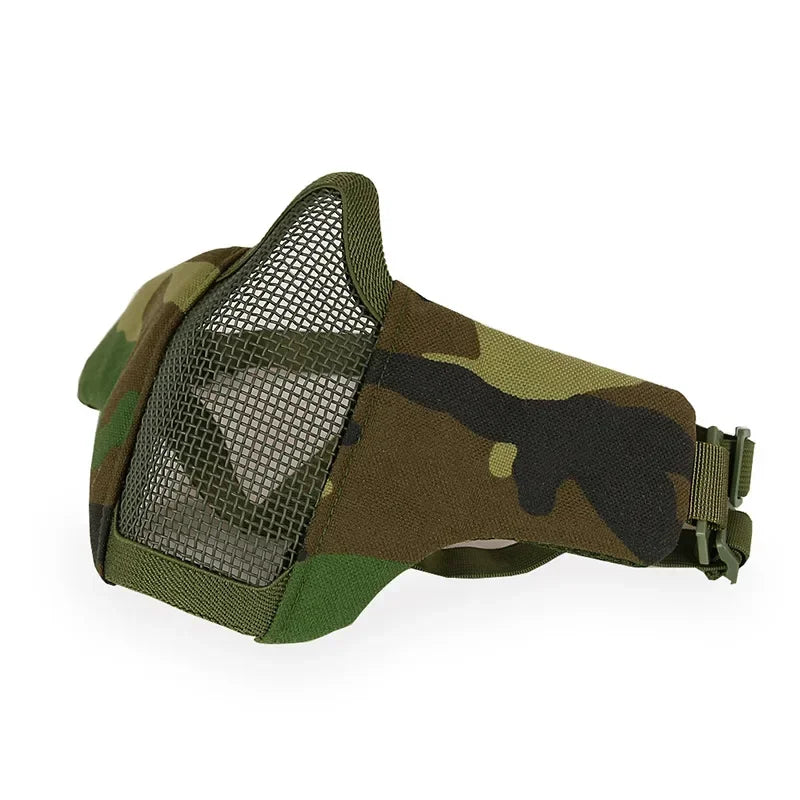 Tactical Lower Face Protective Mask for Hunting, Paintball, CS, Adjustable Military Tactical Protective Mesh Half Face Mask Qme 11