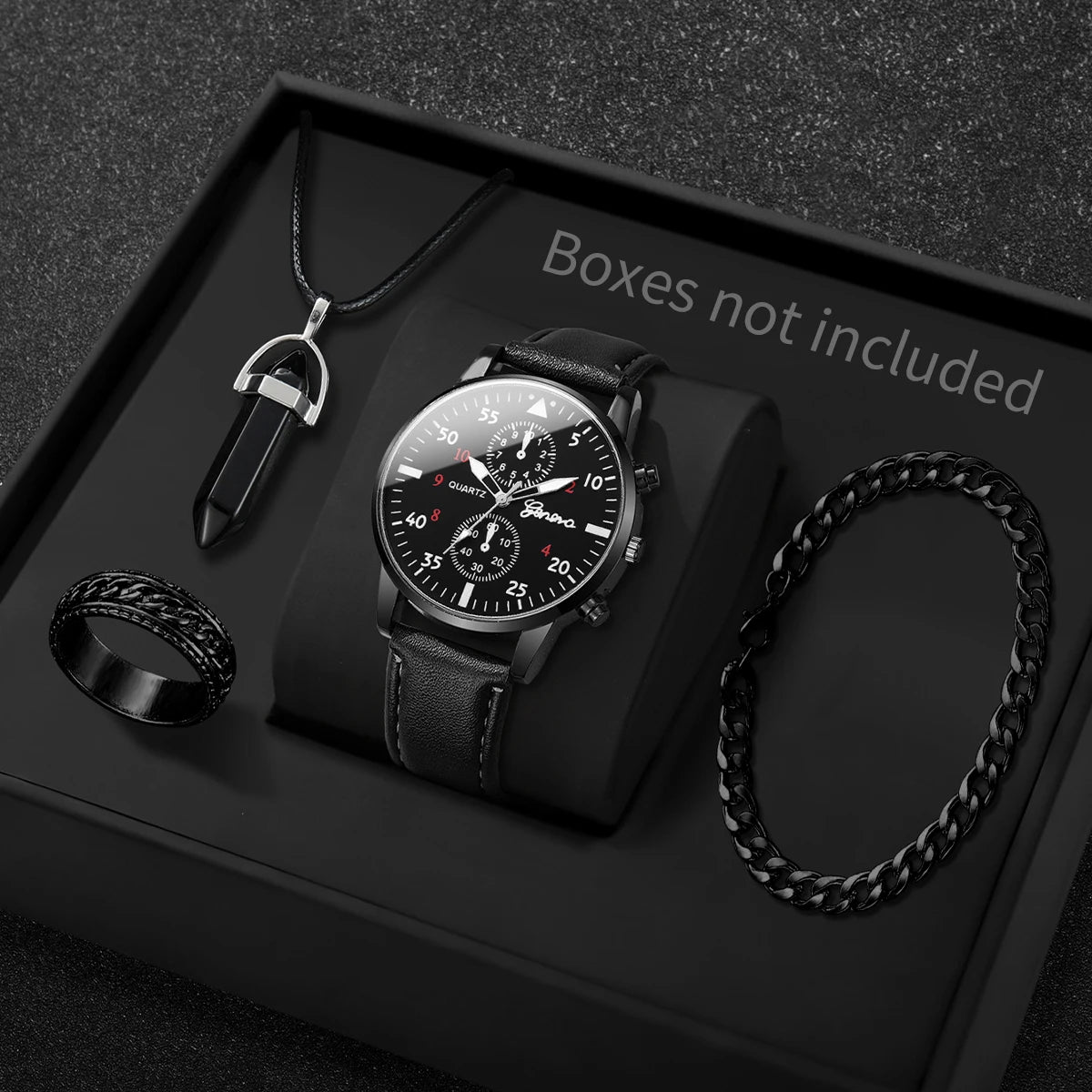 4PCS/Set Fashion Arabic Dial Men Business Watches Casual Leather Strap Quartz Wristwatch Jewelry Set Reloj Hombre (Without Box) Qme 4PCS Set Without Box