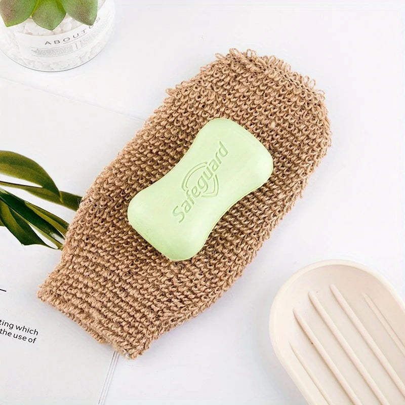 Natural Yellow Bath Gloves and Towels for Body Cleansing and Exfoliating Qme