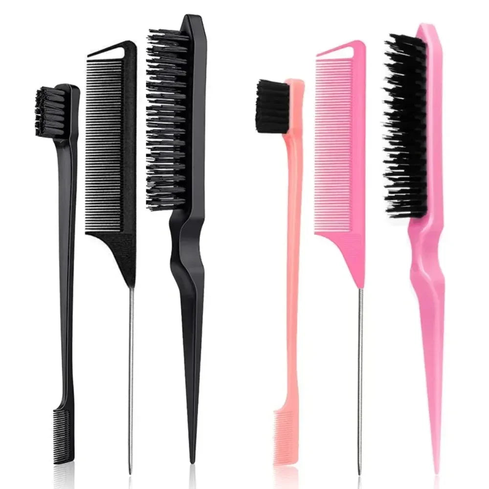 Slick Back Hair Brush Bristle Teasing Comb Women Black Qme