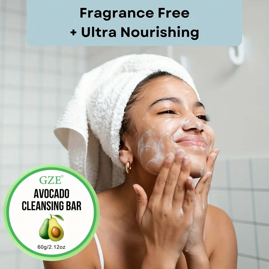 GZE Soft And Gentle Avocado Cleansing Balm Soap With Refreshing Scent - Moisturizing Makeup Remover And Cleansing Bar PH Balance Qme