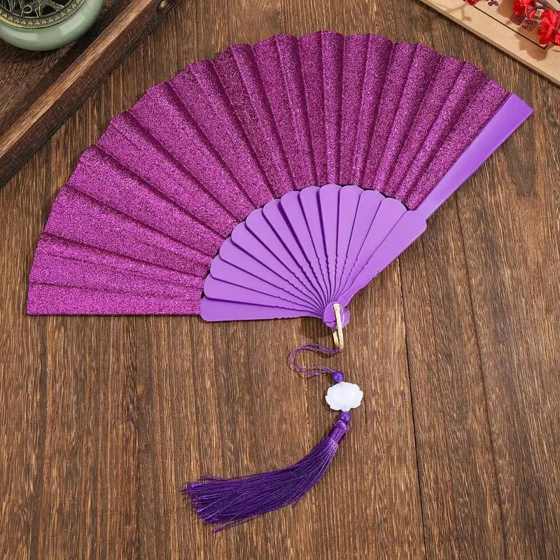 Gold Powder Plastic Fan Art Craft Home Decor Vintage Folding Chinese Qme A14