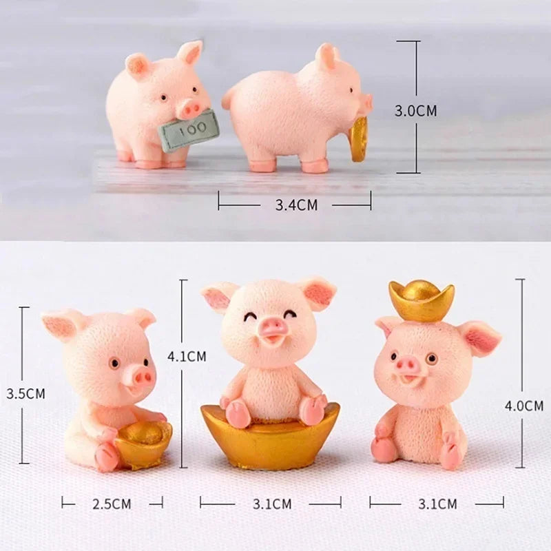 5 PCS Micro Pig Family Figurine Resin Ornaments Miniature Model Mini Animal Statue Bonsai Decoration Garden Home Decor Qme A