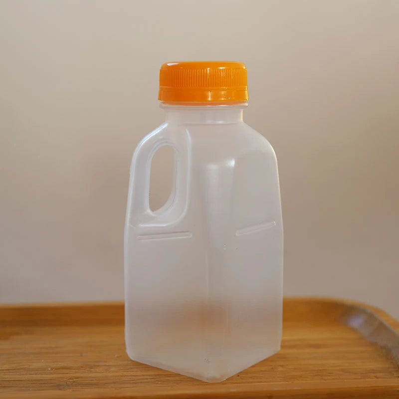 Transparent Kids Water Bottle Plastic Juice PET Milk Beverage Lid Qme Orange