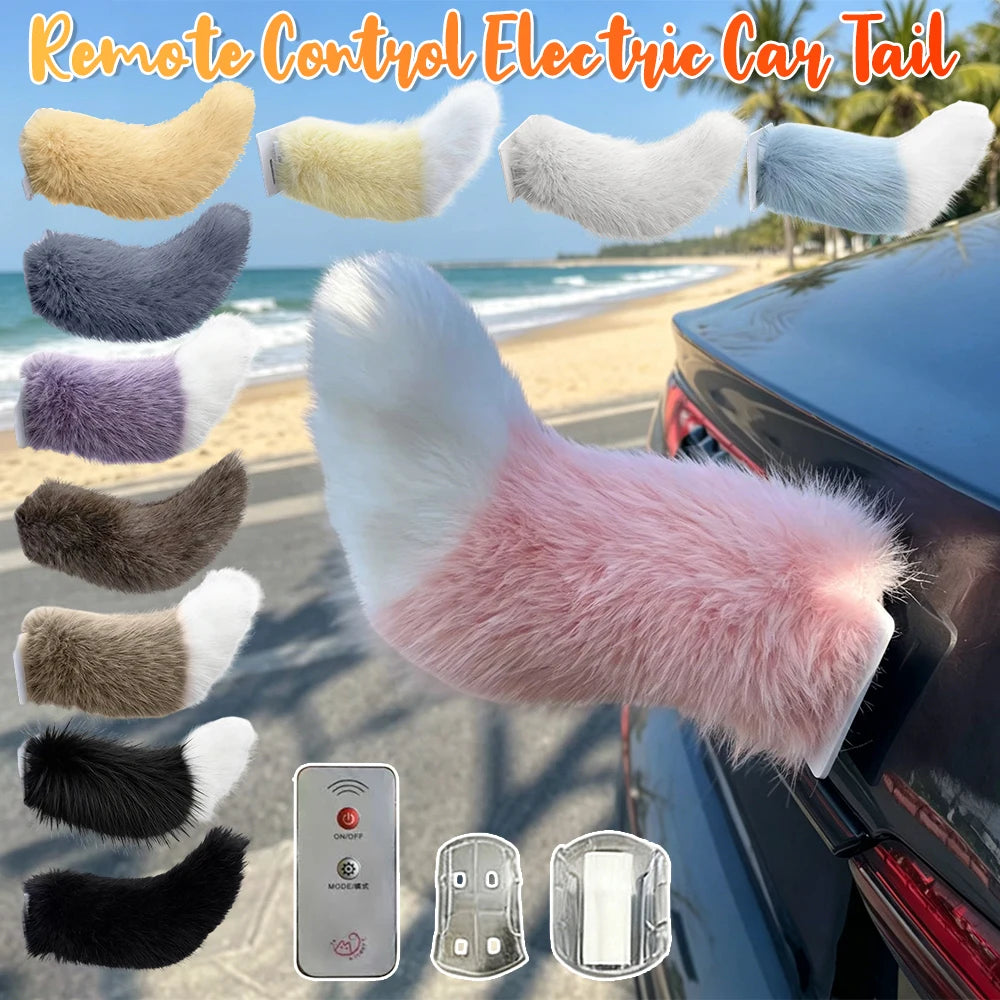 Car Electric Remote Control Tail Moving Shake Wagging Plush Tail Ornament For Auto Motorcycle Decorate Accessories ﻿ Qme