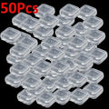 Mini Plastic Jewelry Storage Box Square Transparent Flip Portable Pill Container Jewelry Holder Packaging Earrings Display Case Qme 50PCs