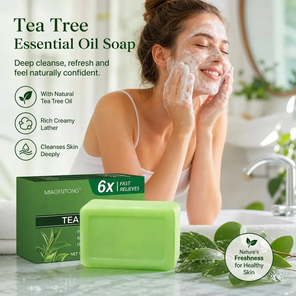 Natural Tea Tree Oil Soap Body Skin Cleaning Gentle Exfoliating Bar Qme