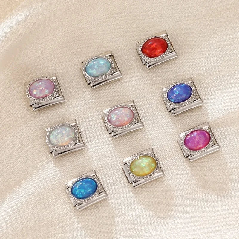 2026 Y2K Shiny Opal Gems Oval Bright Italian Charm Links Fit 9mm Stainless Steel Bracelet Women Jewelry DIY Making Dropshipping Qme
