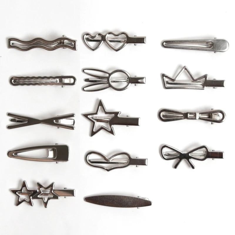 Y2K Silver Hairpins Women Girls Star Hair Clip Multiple Styles Qme