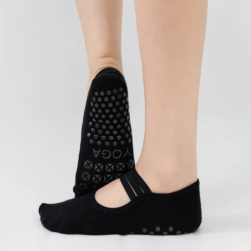 Button Silicone Non-slip Yoga Socks for Female Floor Pilates Socks Backless Breathable Cotton Indoor Fitness Dance Sports Socks Qme