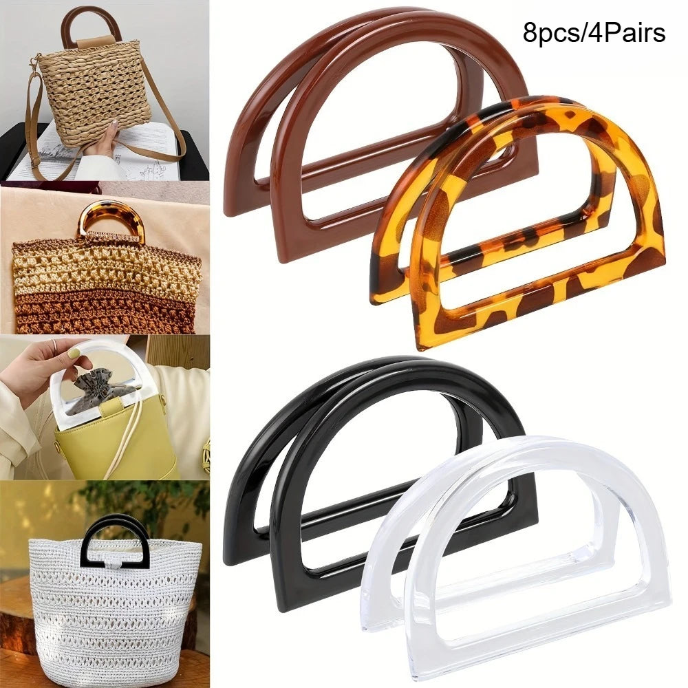 D-Ring Semi-Circle Handbag Handles - Faux Wood Grain Purse Handles For Tote Bag & Crochet DIY Purse Making Qme 8pcs