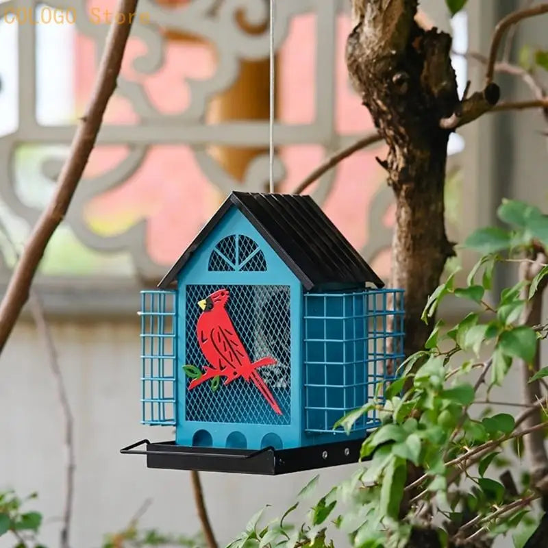 Attractive Outdoor Bird Feeding Container Constructed Iron Light Qme